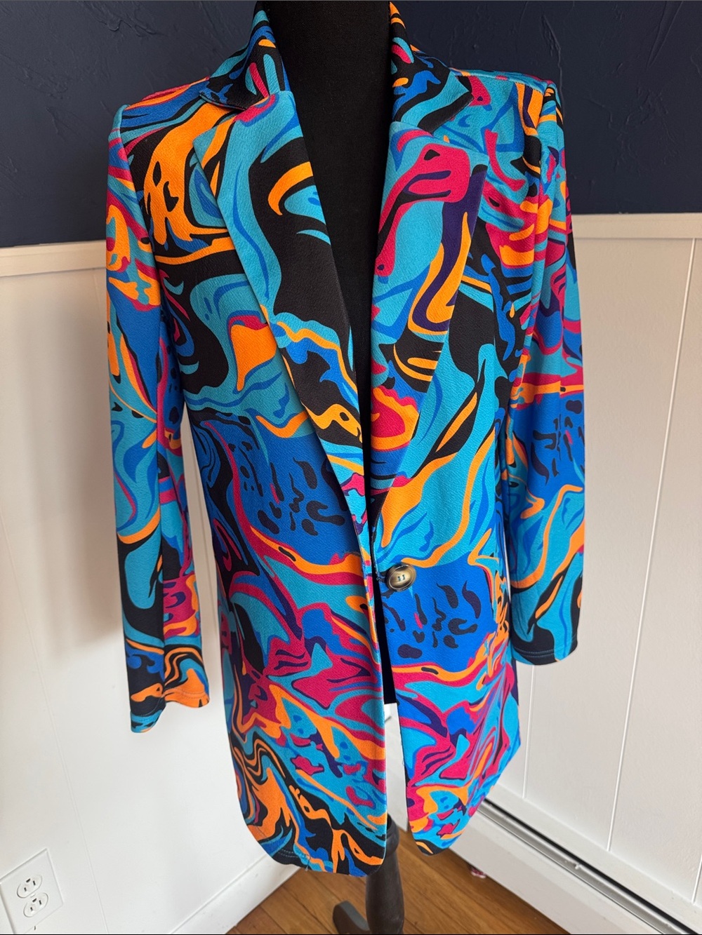 SHEIN Multicolor Swirl Print Blazer in Blue, Orange, Pink & Black